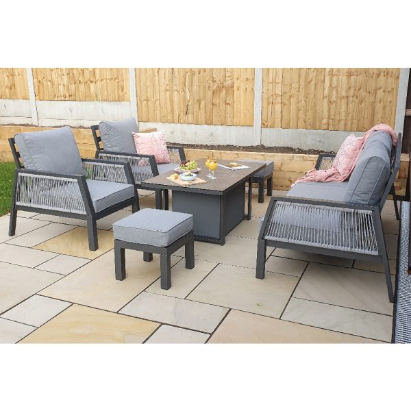 Bessie Glass Top Garden Sofa Dining Set With Gas Lift In Grey | Bed Sava