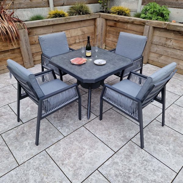 Bessie Glass Top Garden Square Dining Set With 4 Chairs In Grey | Bed Sava