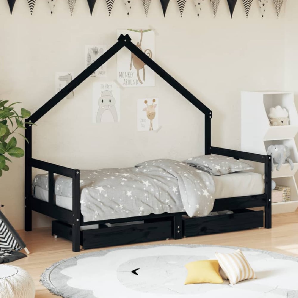 Bethel 80x160cm Wooden Children Daybed In Black