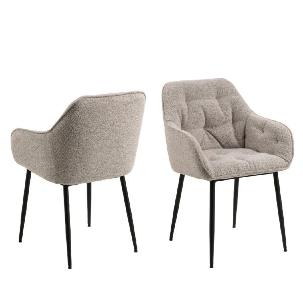 Bethel Beige Fabric Dining Chairs With Arms In Pair | Bed Sava