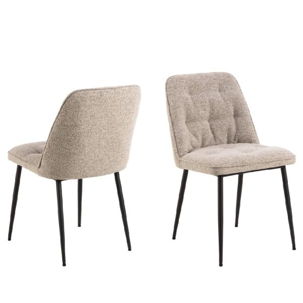 Bethel Beige Fabric Dining Chairs With Black Legs In Pair | Bed Sava