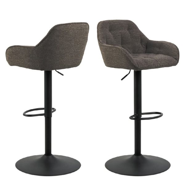 Bethel Taupe Fabric Bar Stools With Black Base In Pair | Bed Sava