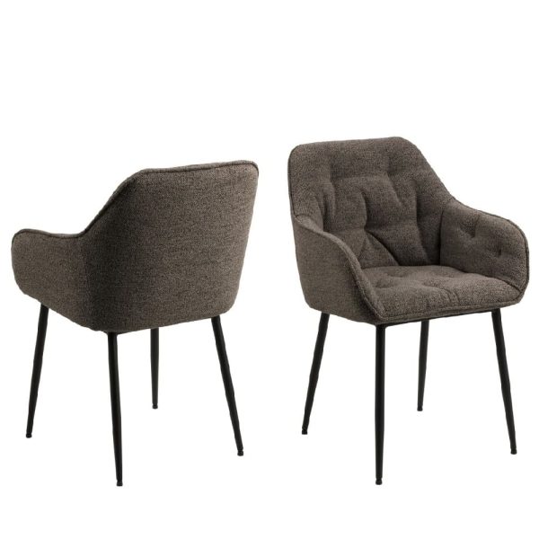 Bethel Taupe Fabric Dining Chairs With Arms In Pair | Bed Sava