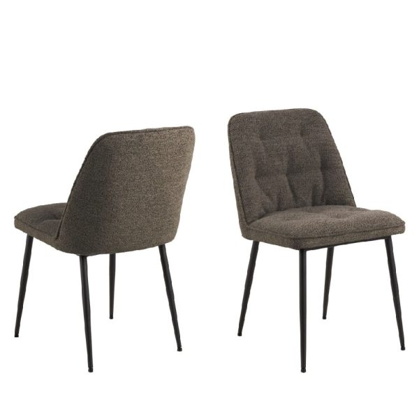 Bethel Taupe Fabric Dining Chairs With Black Legs In Pair | Bed Sava