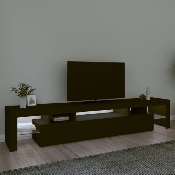 Bethel Wooden TV Stand In Black With LED Lights | Bed Sava