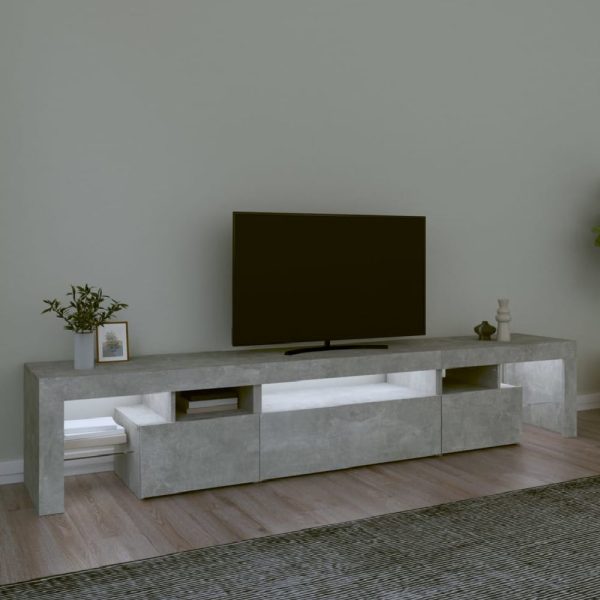 Bethel Wooden TV Stand In Concrete Grey With LED Lights | Bed Sava