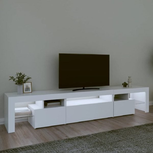Bethel Wooden TV Stand In White With LED Lights | Bed Sava