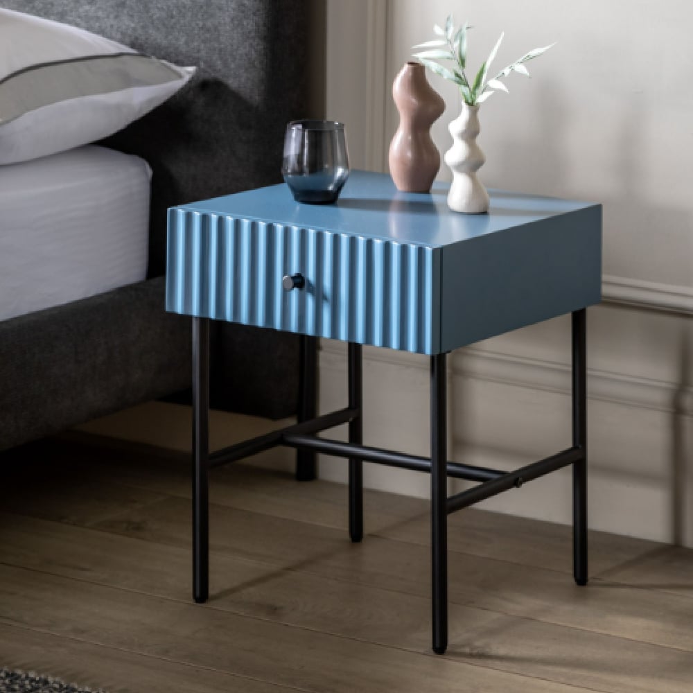 Bienne Wooden Bedside Cabinet With 1 Drawer In Blue
