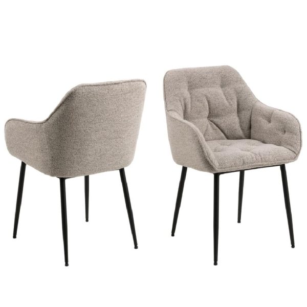 Bilbao Beige Fabric Dining Chairs With Armrest In Pair | Bed Sava