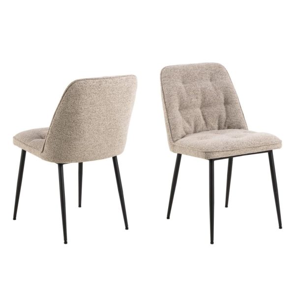 Bilbao Beige Fabric Dining Chairs With Black Legs In Pair | Bed Sava