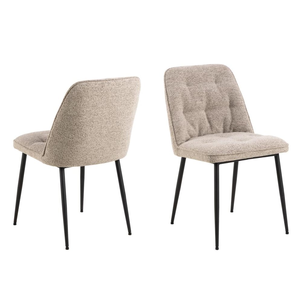 Bilbao Beige Fabric Dining Chairs With Black Legs In Pair