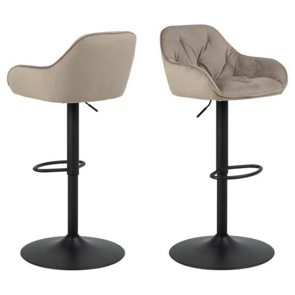 Bilbao Beige Velvet Bar Stools With Black Base In Pair | Bed Sava