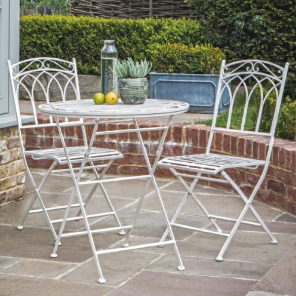 Bilbao Metal 2 Seater Bistro Set In Distressed White | Bed Sava
