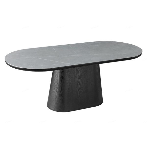 Bilbao Sintered Stone Oval Dining Table In Grey And Black | Bed Sava