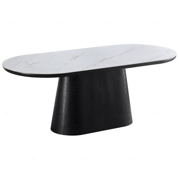 Bilbao Sintered Stone Oval Dining Table In White And Black | Bed Sava
