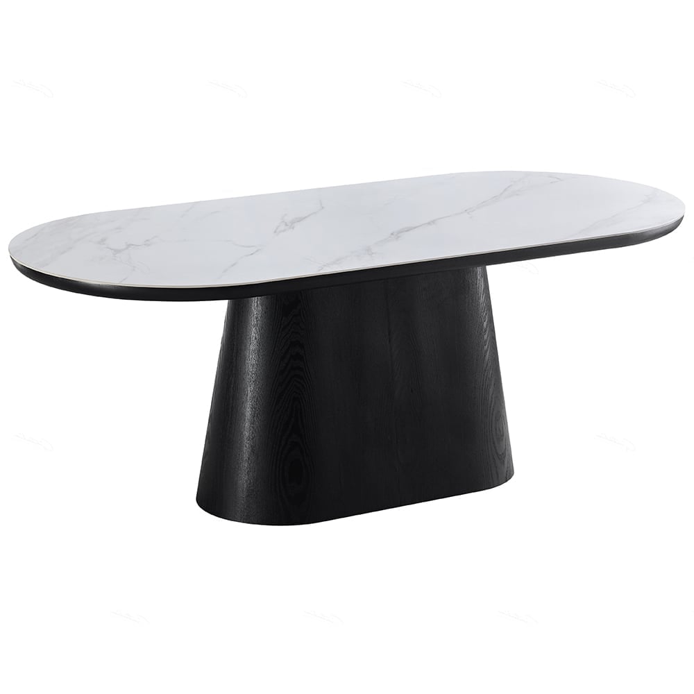 Bilbao Sintered Stone Oval Dining Table In White And Black