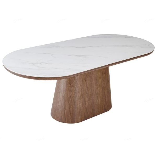 Bilbao Sintered Stone Oval Dining Table In White And Walnut | Bed Sava