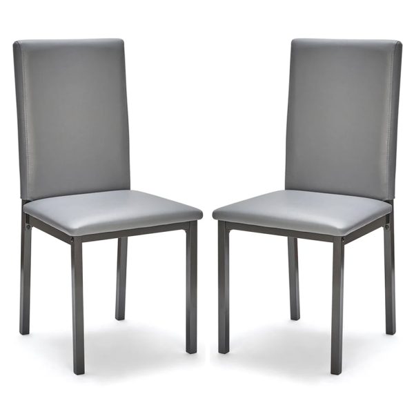 Billings Grey Faux Leather Dining Chairs In Pair | Bed Sava
