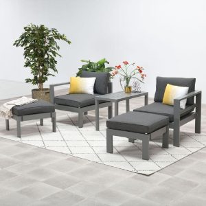 Billson Aluminium Garden 5 Piece Lounge Set In Artic Grey | Bed Sava
