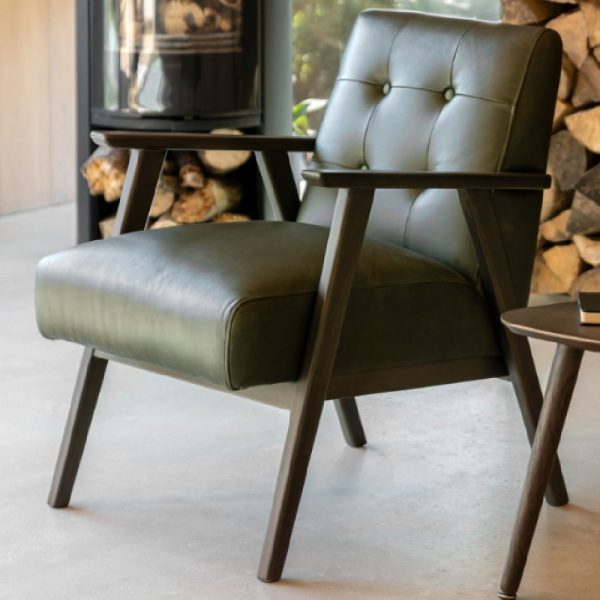 Biloxi Leather Armchair With Wooden Frame In Green | Bed Sava