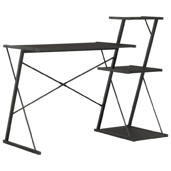 Biloxi Wooden Laptop Desk With 3 Shelves In Black | Bed Sava
