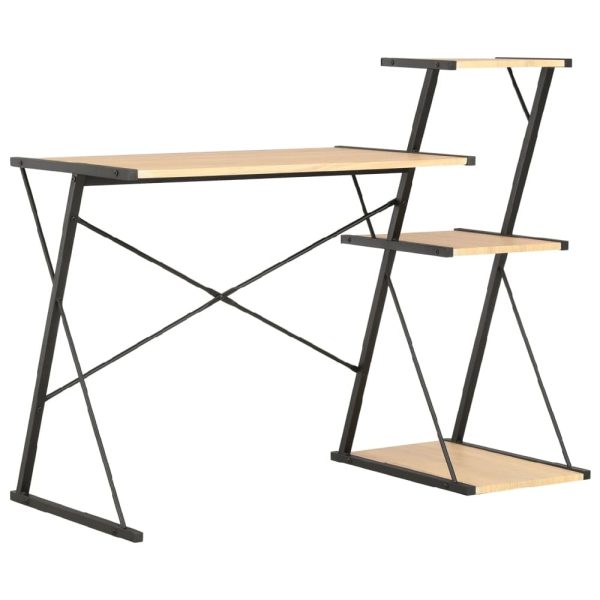 Biloxi Wooden Laptop Desk With 3 Shelves In Black And Oak | Bed Sava
