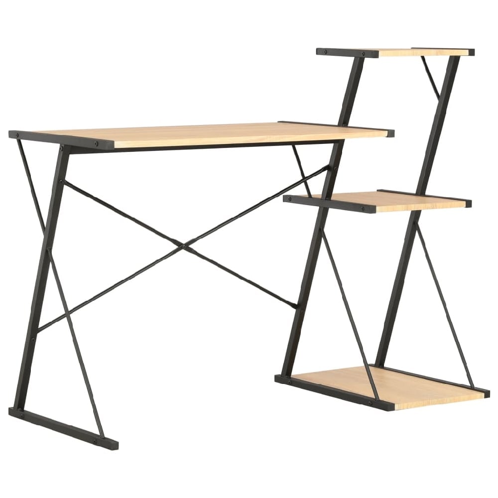 Biloxi Wooden Laptop Desk With 3 Shelves In Black And Oak