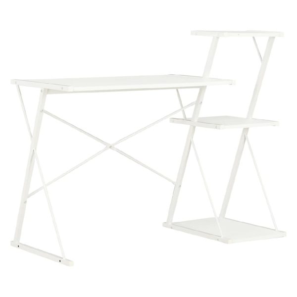 Biloxi Wooden Laptop Desk With 3 Shelves In White | Bed Sava