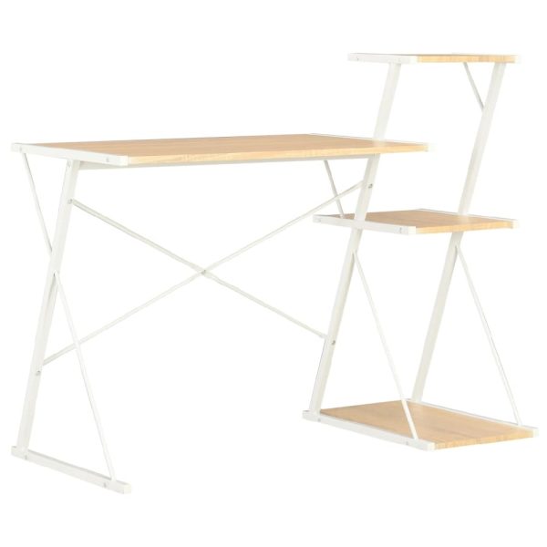 Biloxi Wooden Laptop Desk With 3 Shelves In White And Oak | Bed Sava