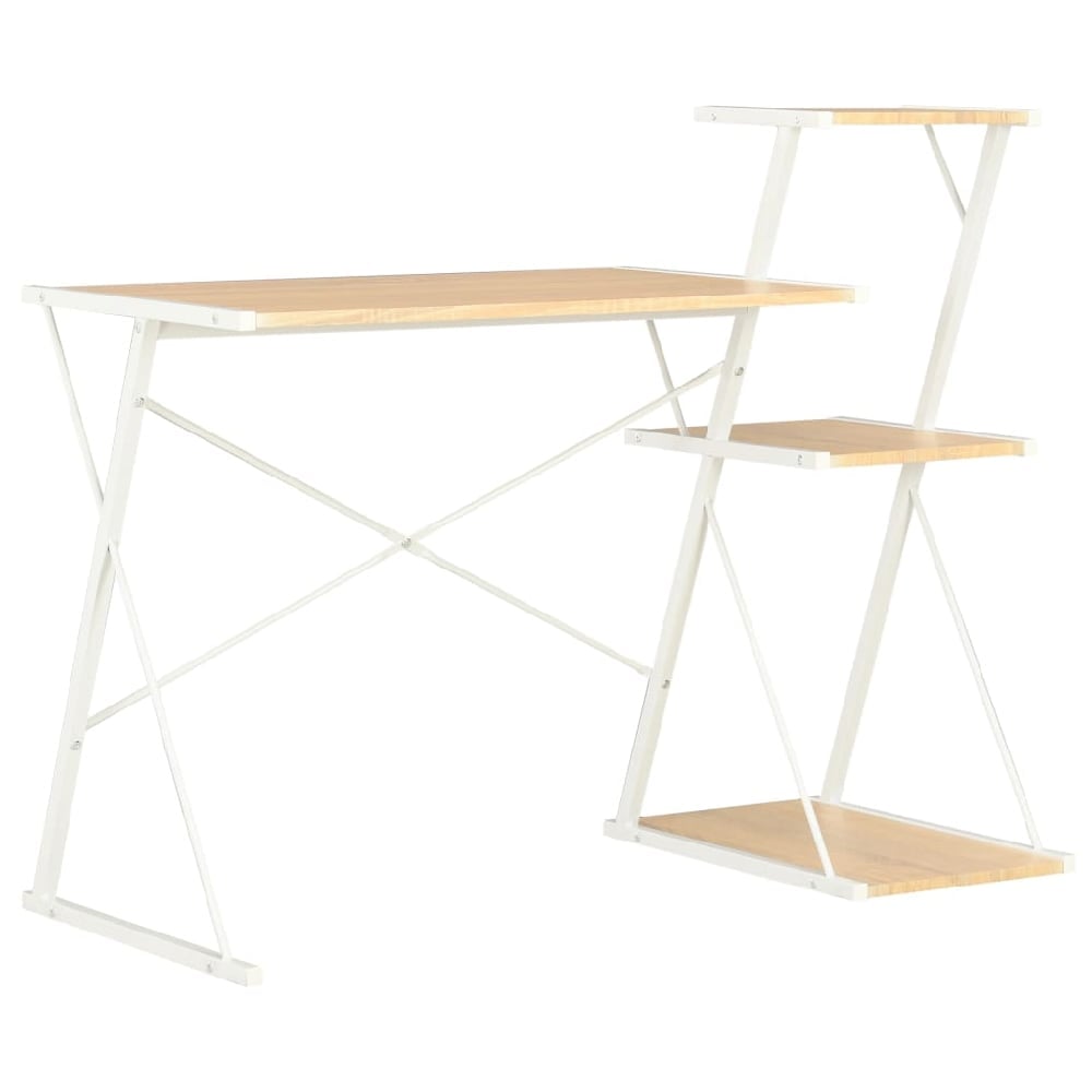Biloxi Wooden Laptop Desk With 3 Shelves In White And Oak