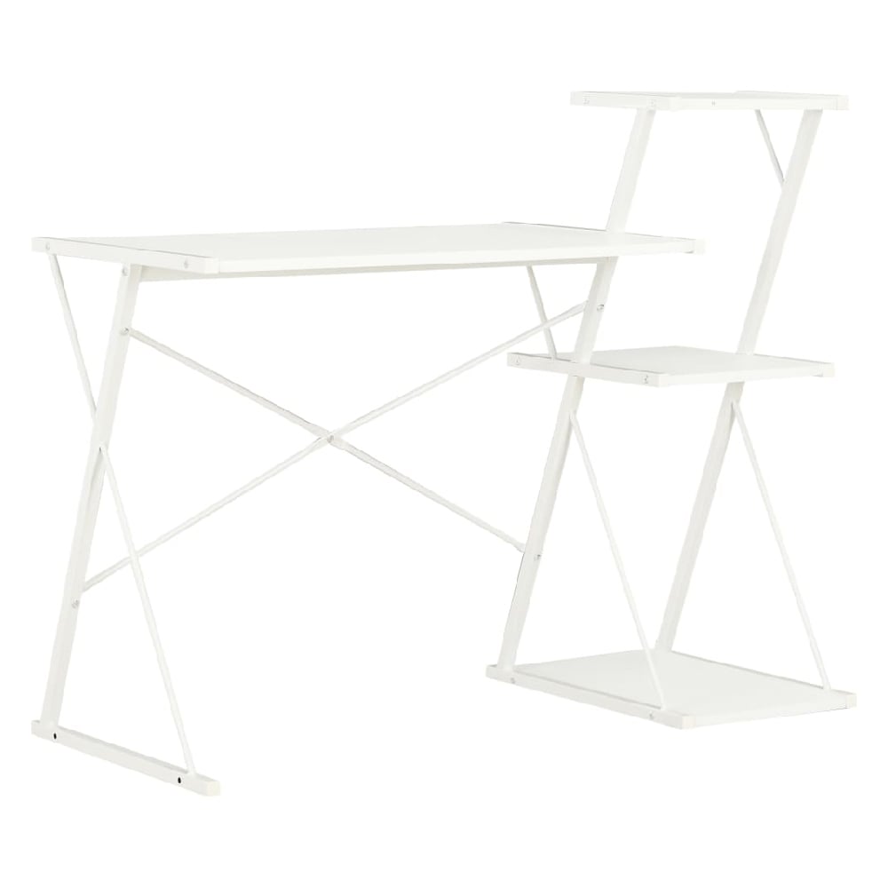 Biloxi Wooden Laptop Desk With 3 Shelves In White