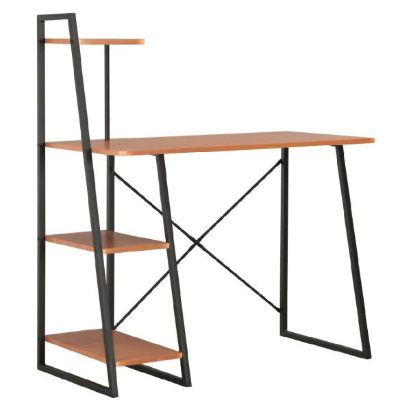 Biloxi Wooden Laptop Desk With Shelving Unit In Black And Brown | Bed Sava