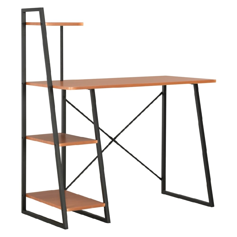 Biloxi Wooden Laptop Desk With Shelving Unit In Black And Brown