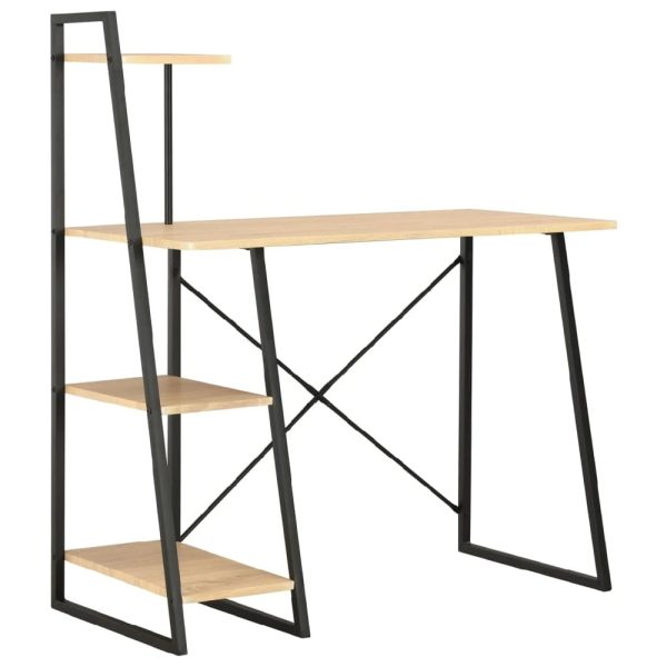 Biloxi Wooden Laptop Desk With Shelving Unit In Black And Oak | Bed Sava