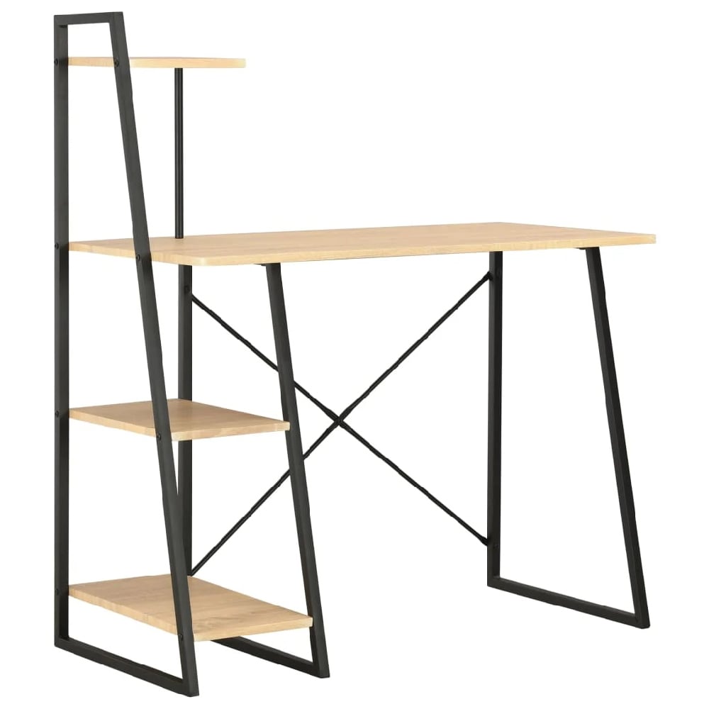 Biloxi Wooden Laptop Desk With Shelving Unit In Black And Oak