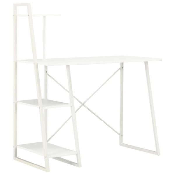 Biloxi Wooden Laptop Desk With Shelving Unit In White | Bed Sava