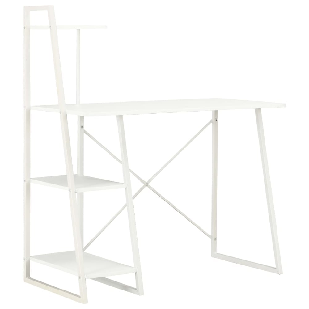 Biloxi Wooden Laptop Desk With Shelving Unit In White