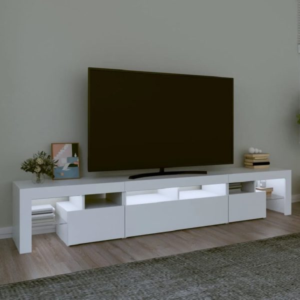 Biloxi Wooden TV Stand In White With LED Lights | Bed Sava