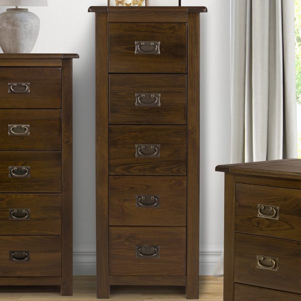 Birtley Tall Wooden Chest Of 5 Drawers In Rustic Oak | Bed Sava