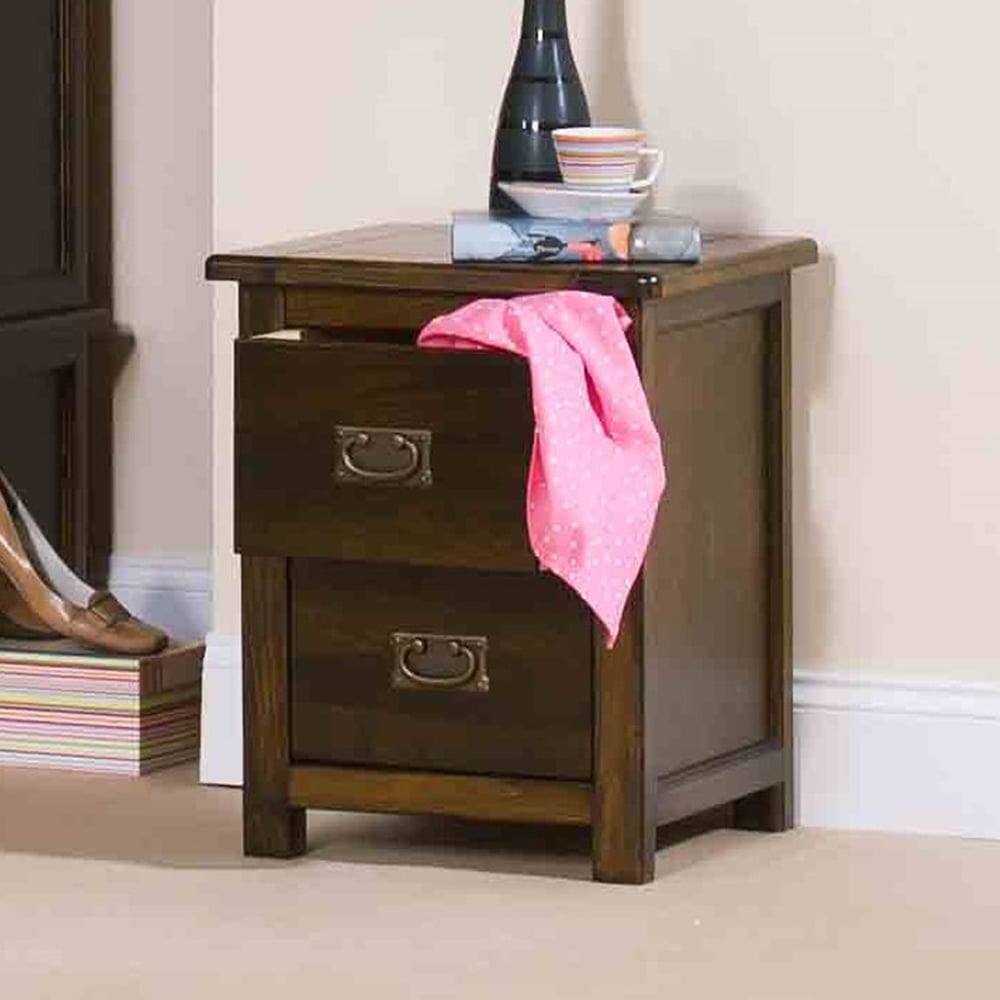 Birtley Wide Wooden Bedside Cabinet With 2 Drawers In Rustic Oak | Bed Sava