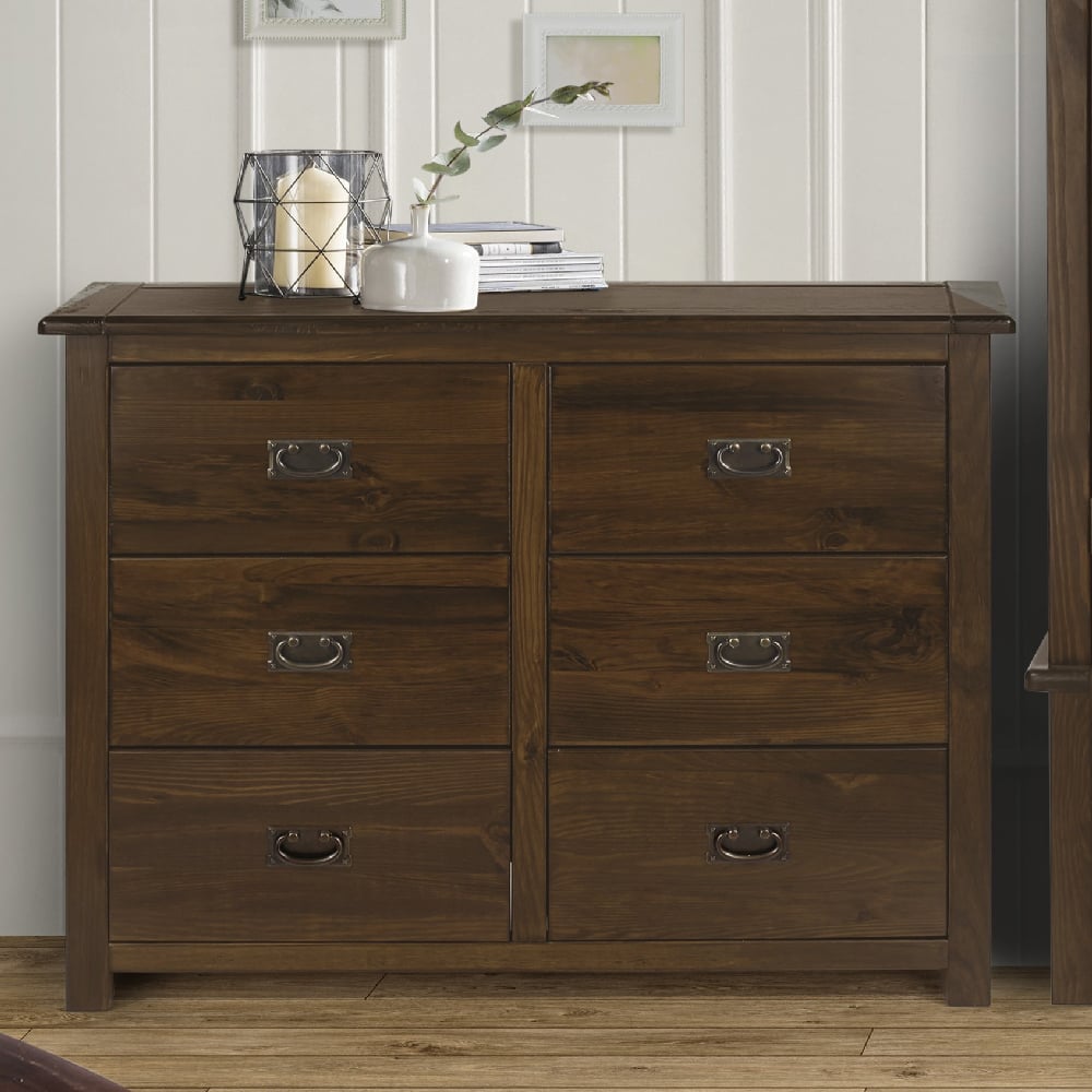 Birtley Wooden Chest Of 6 Drawers In Dark Brown | Bed Sava