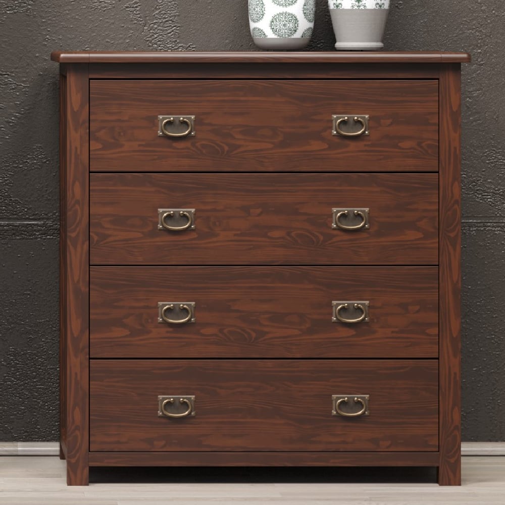 Birtley Wooden Chest Of 4 Drawers In Dark Brown | Bed Sava