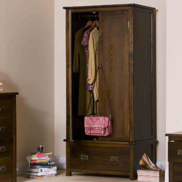 Birtley Wooden Wardrobe With 2 Doors 1 Drawer In Dark Brown | Bed Sava
