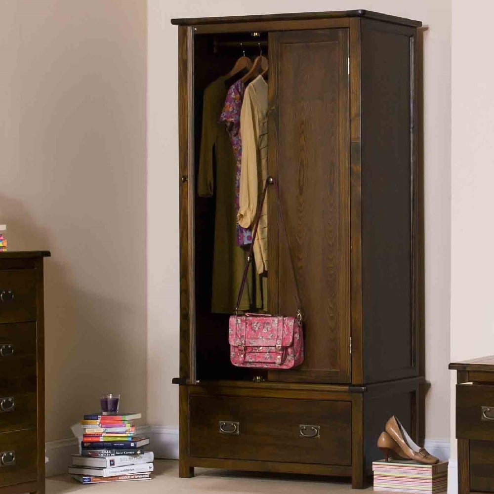 Birtley Wooden Wardrobe With 2 Doors 1 Drawer In Dark Brown | Bed Sava