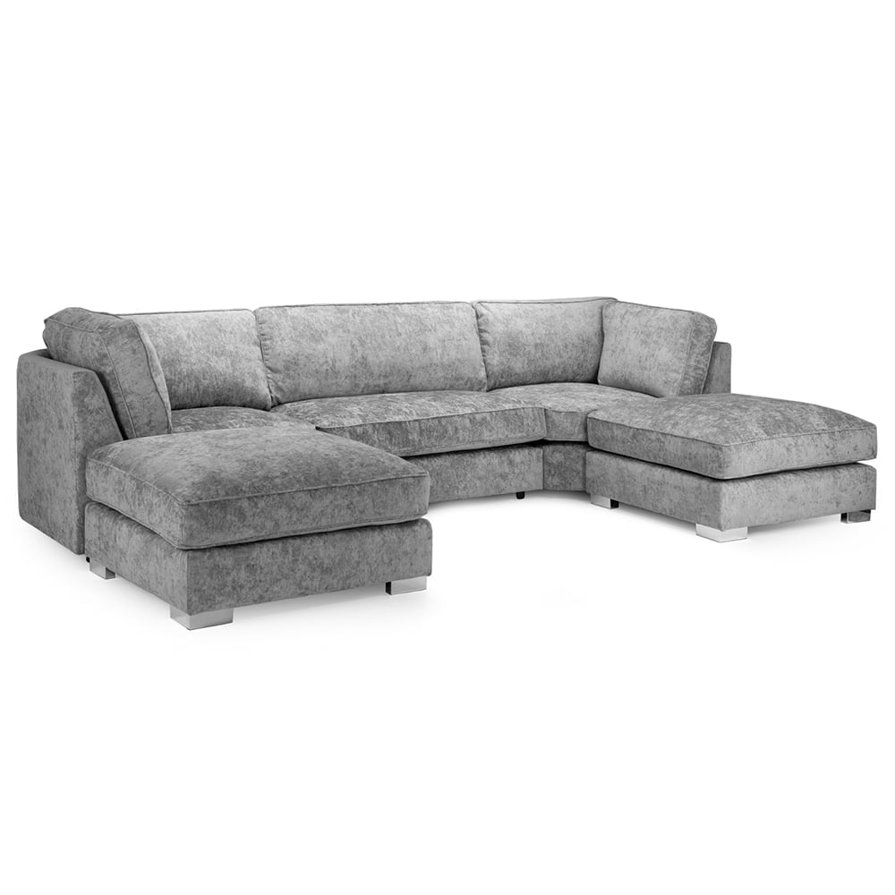 Bismarck Velvet Fullback U Shaped Corner Sofa In Platinum | Bed Sava