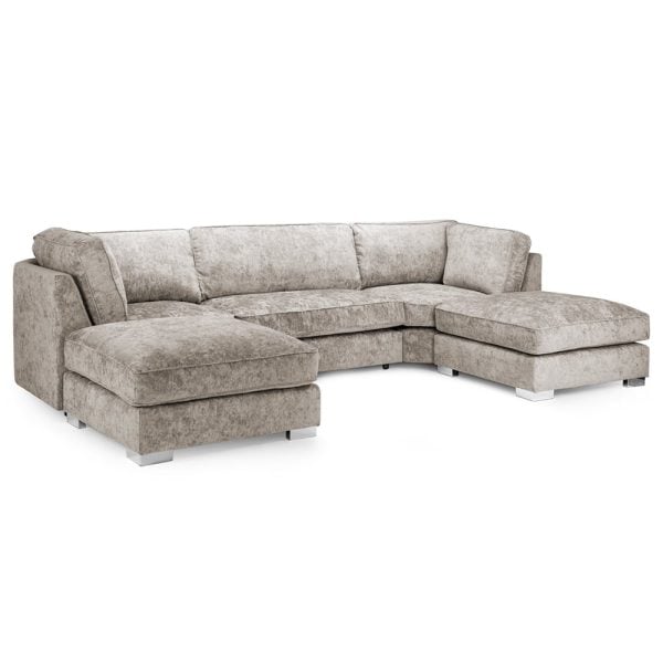 Bismarck Velvet Fullback U Shaped Corner Sofa In Truffle | Bed Sava