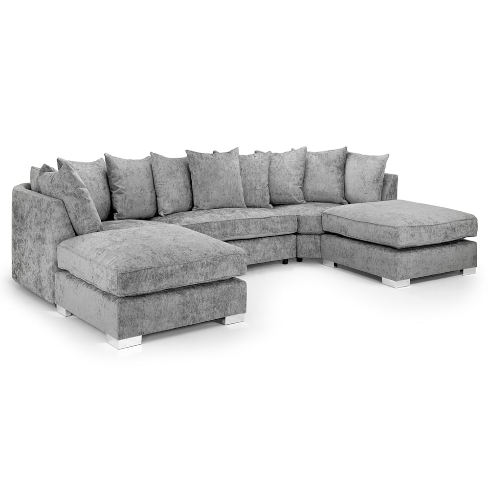 Bismarck Velvet Scatterback U Shaped Corner Sofa In Platinum | Bed Sava
