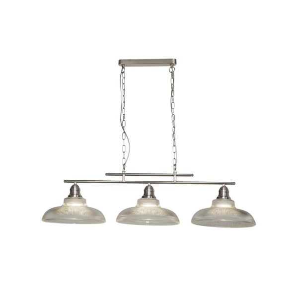 Bistro 3 Light Glass Shade Bar Pendant Light In Satin Silver | Bed Sava