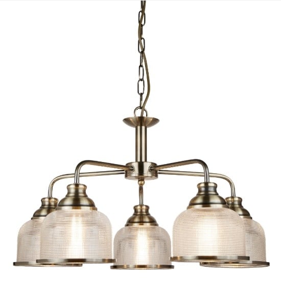Bistro II 5 Light Ceiling In Antique Brass And Halophane Glass | Bed Sava