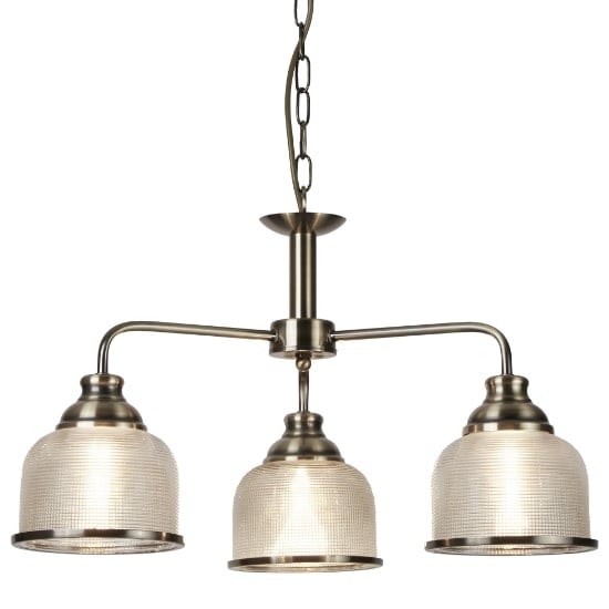 Bistro II 3 Light Pendant In Antique Brass And Halophane Glass | Bed Sava